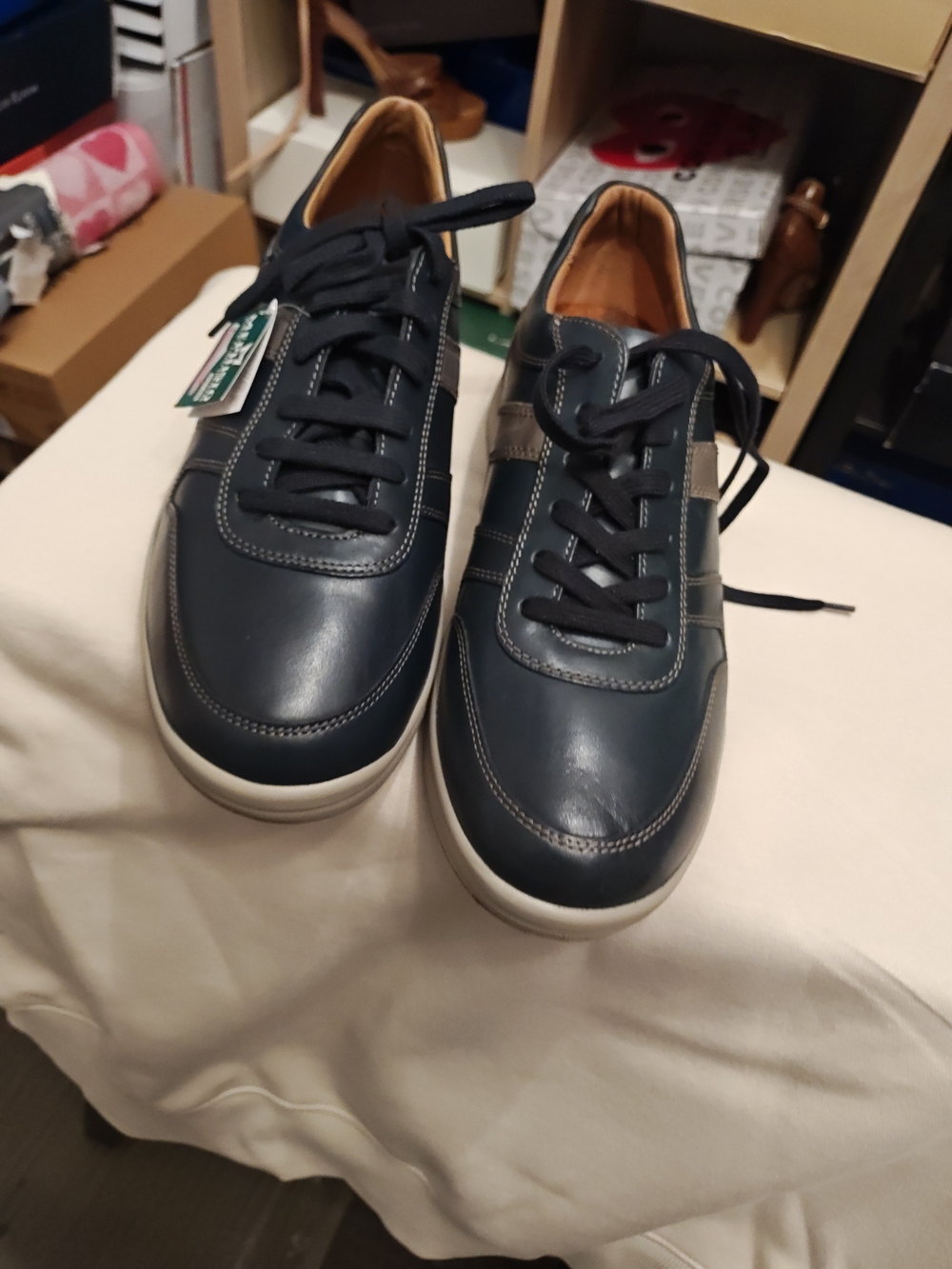 Mephisto Navy Leather Lace-Up Sneakers 8.5